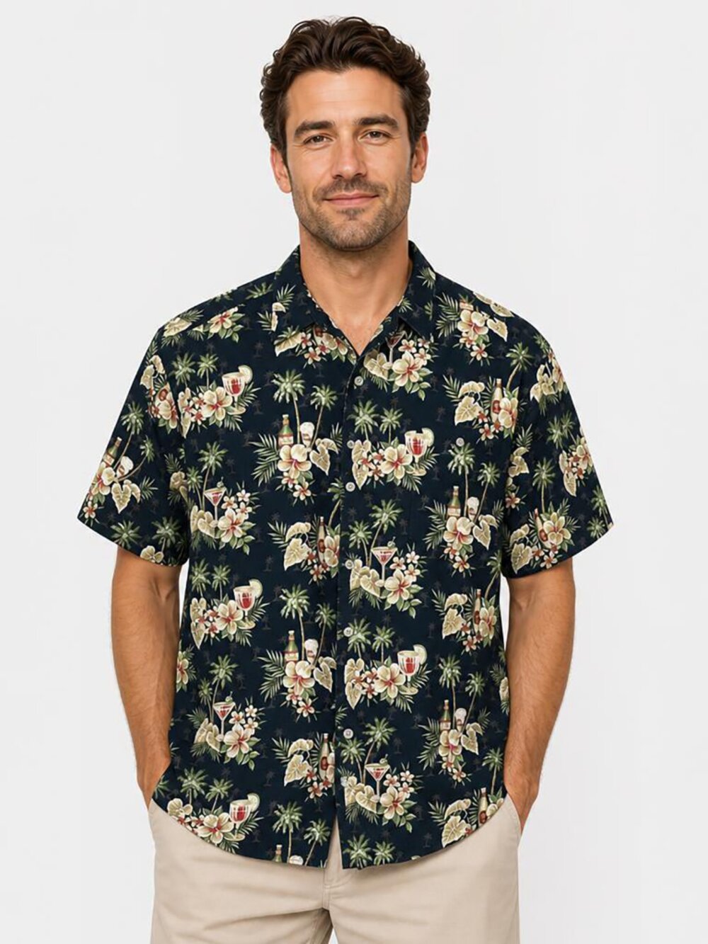 Pierre Cardin Vintage Men’s Shirt Short Sleeve Hawaiian Wine Print Black Size XL